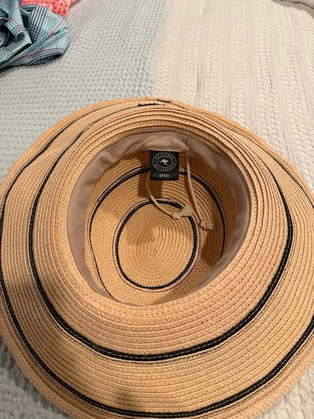 Wallaroo Hat Company Riviera Striped Tan & Black Straw Sun Hat
